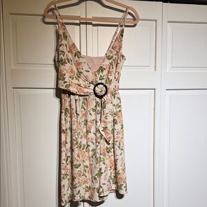 Cupshe Cream Floral V-Neck Mini Dress with Belt